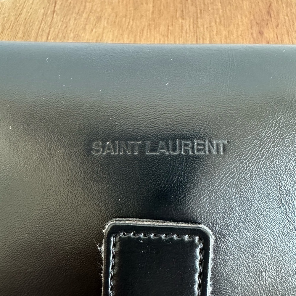 SAINT LAURENT Eyeglass Case Magnetic  Closure Black Leather Aviator Type Glasses - Picture 2 of 9